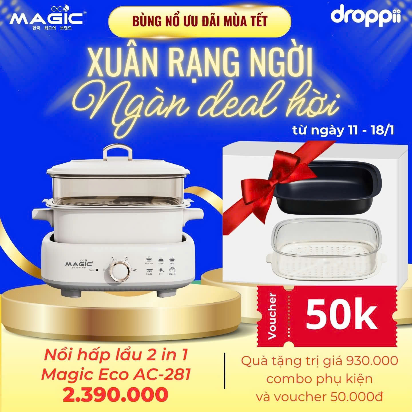 Nồi hấp lẩu 2 in 1 Magic Eco AC-281